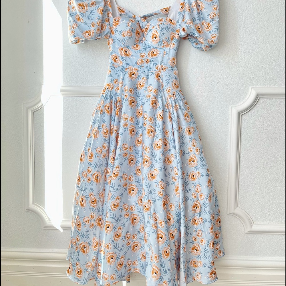 BLUE FLOWER PUFF DRESS